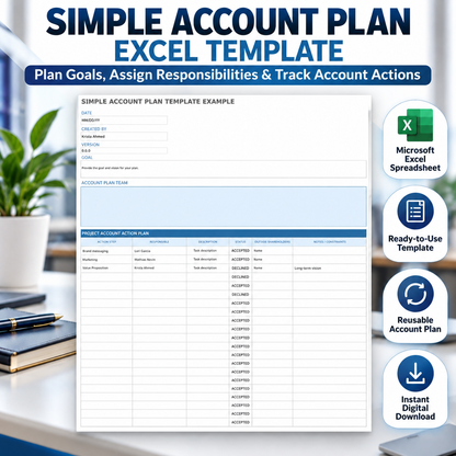 Simple Account Plan Excel Template | Account Management Action Plan Spreadsheet | Sales & Client Planning Template