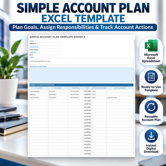Simple Account Plan Excel Template | Account Management Action Plan Spreadsheet | Sales & Client Planning Template