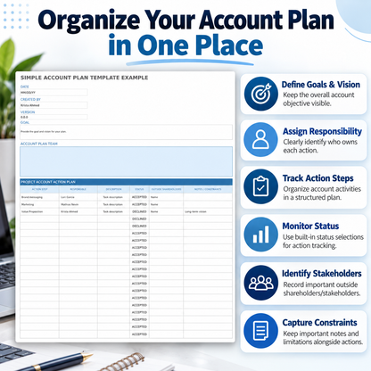 Simple Account Plan Excel Template | Account Management Action Plan Spreadsheet | Sales & Client Planning Template