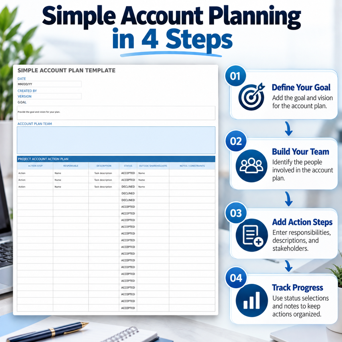 Simple Account Plan Excel Template | Account Management Action Plan Spreadsheet | Sales & Client Planning Template
