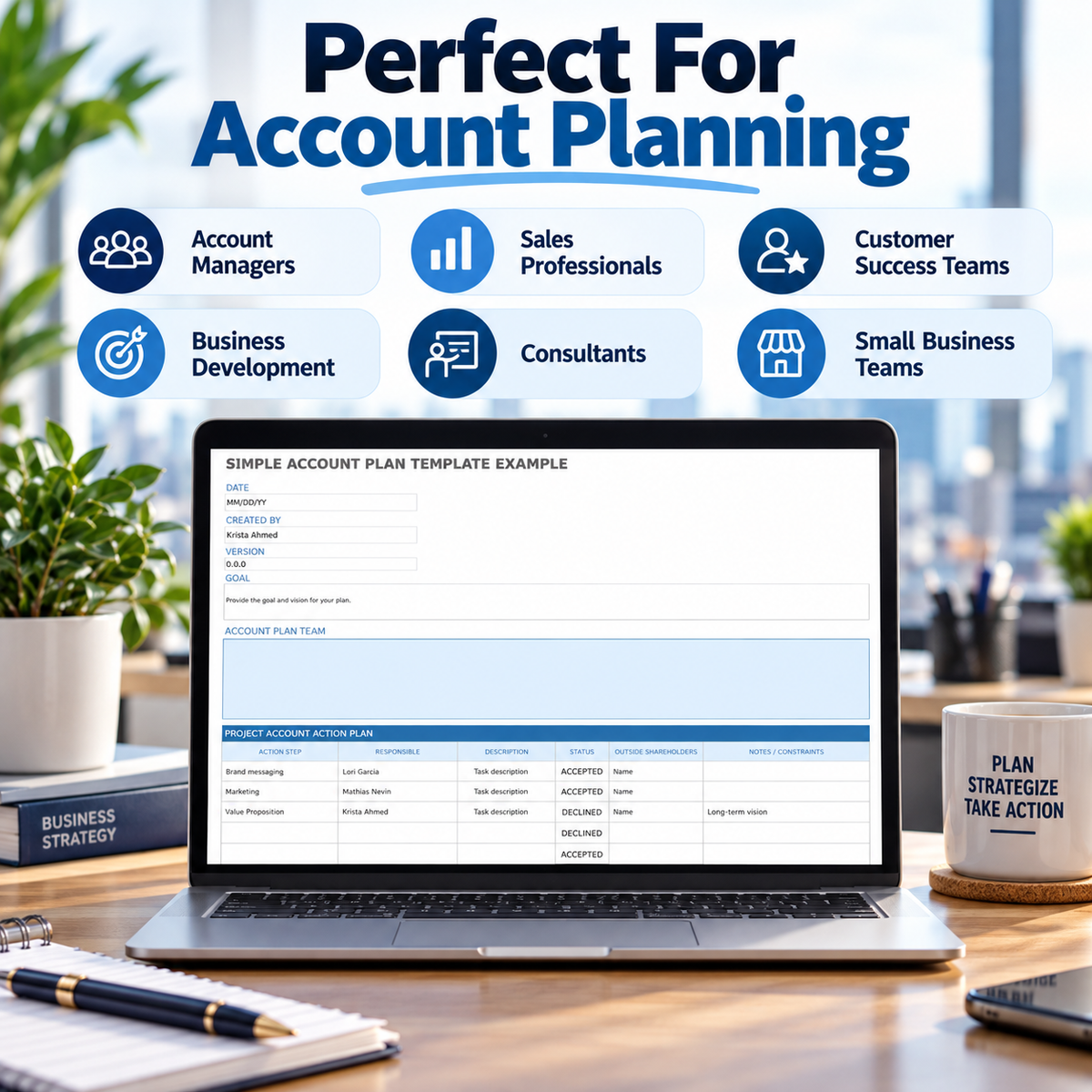 Simple Account Plan Excel Template | Account Management Action Plan Spreadsheet | Sales & Client Planning Template