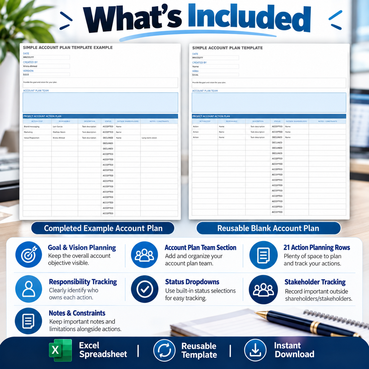 Simple Account Plan Excel Template | Account Management Action Plan Spreadsheet | Sales & Client Planning Template