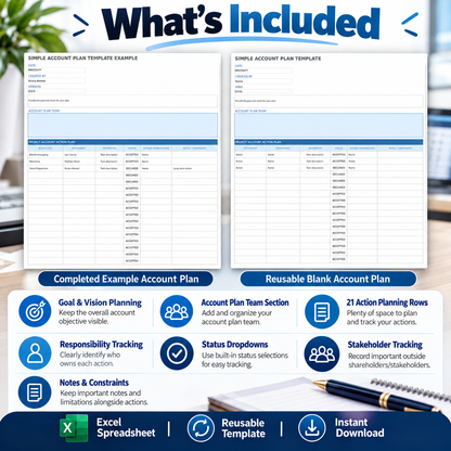 Simple Account Plan Excel Template | Account Management Action Plan Spreadsheet | Sales & Client Planning Template