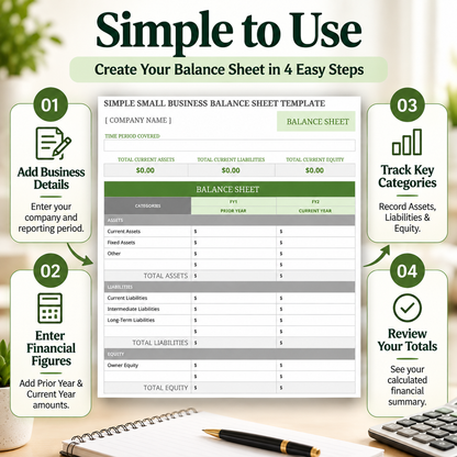 Simple Small Business Balance Sheet Excel Template | Assets Liabilities & Equity Spreadsheet