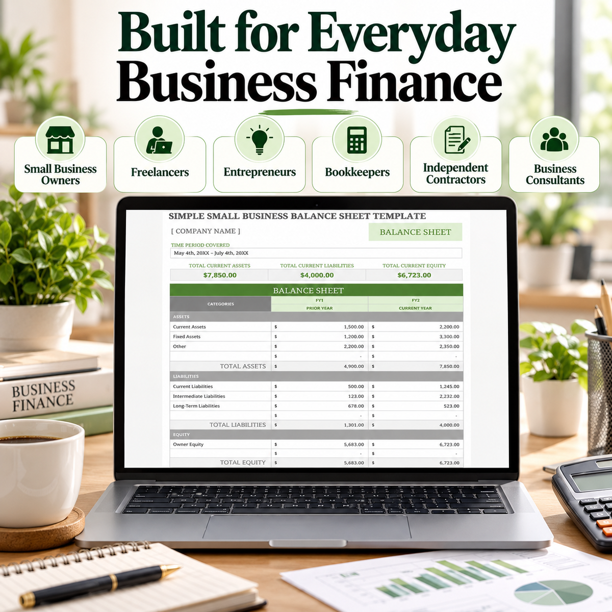Simple Small Business Balance Sheet Excel Template | Assets Liabilities & Equity Spreadsheet