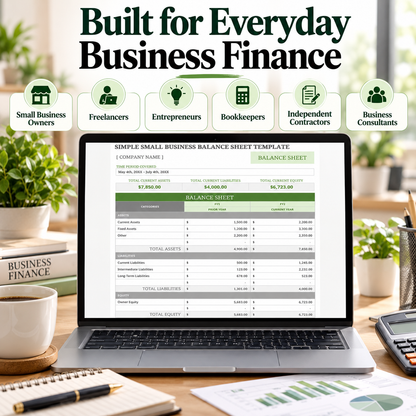 Simple Small Business Balance Sheet Excel Template | Assets Liabilities & Equity Spreadsheet