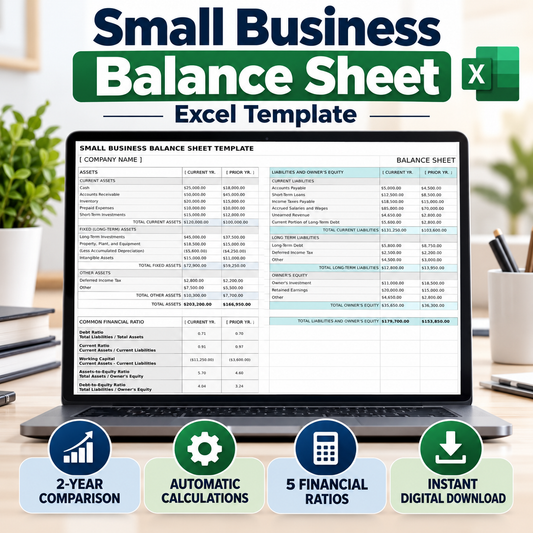 Small Business Balance Sheet Excel Template | 2-Year Financial Statement Spreadsheet