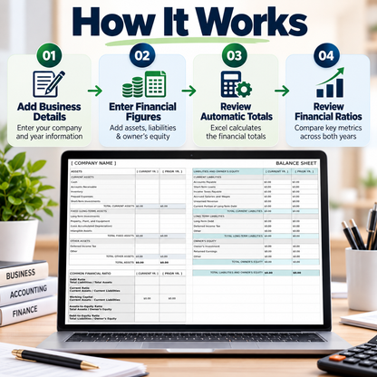 Small Business Balance Sheet Excel Template | 2-Year Financial Statement Spreadsheet