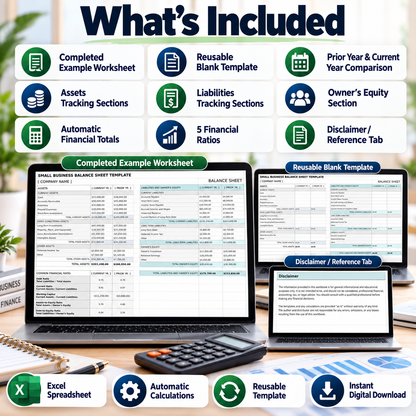 Small Business Balance Sheet Excel Template | 2-Year Financial Statement Spreadsheet