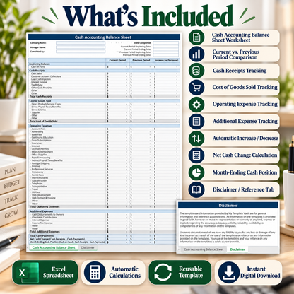 Small Business Cash Accounting Balance Sheet Excel Template
