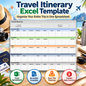Travel Itinerary Excel Spreadsheet Template | Trip Planner for Flights, Hotels, Car Rentals & Meetings